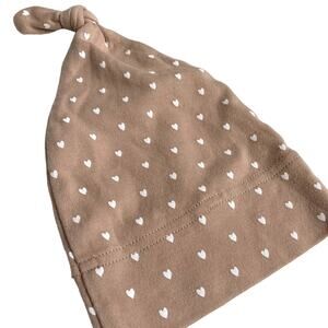 Quincy Mae Top Knot Baby Hat - Hearts - Petal Sandy Tan - 0-6M